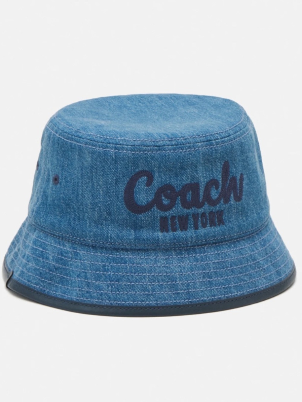 NWT COACH EMBROIDERED BUCKET Hat indigo Cotton